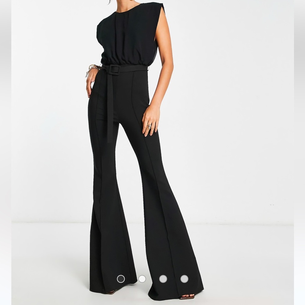 ASOS Chiffon Top Belted Flare Black Jumpsuit size 6